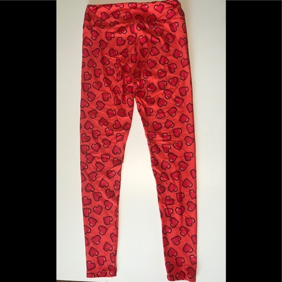 Lularoe LLR Valentine Leggings digital hearts OS - Picture 2 of 6